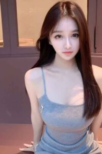 Attractive young woman in a blue dress.